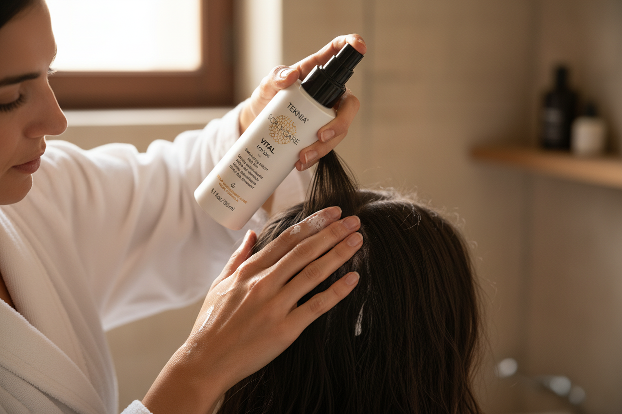 Massaging VITAL Scalp Lotion into hair roots
