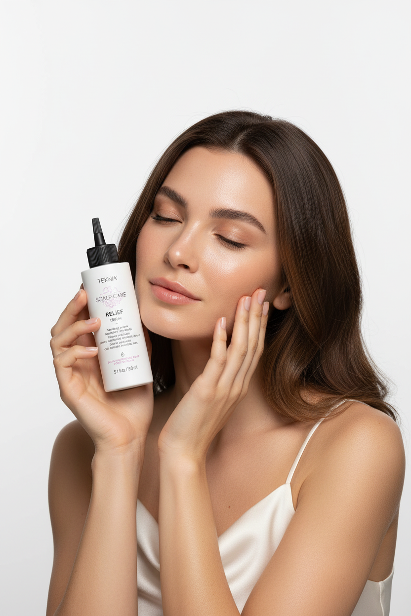 Model holding RELIEF Calming Serum