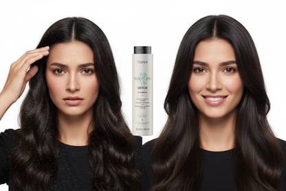 DETOX Dandruff Control Shampoo before and after split screen