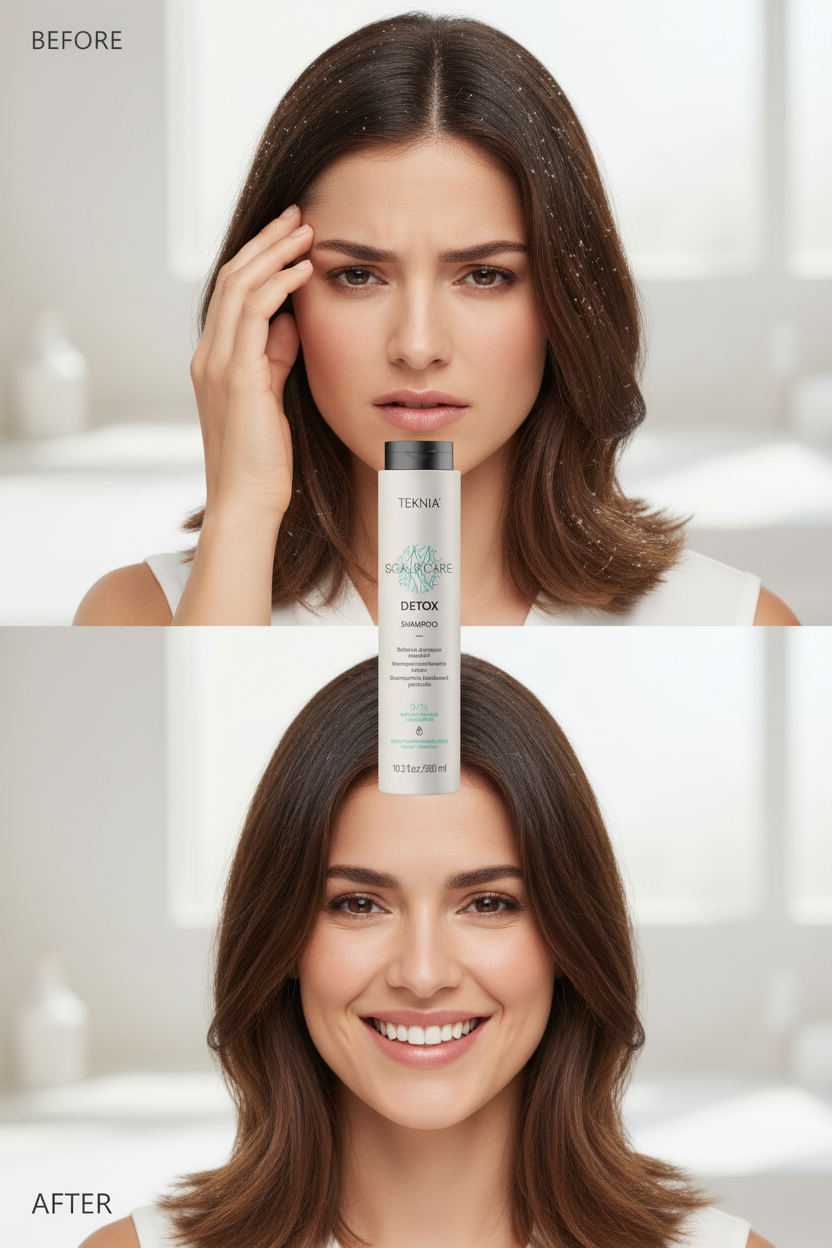 DETOX Dandruff Control Shampoo portrait before and after