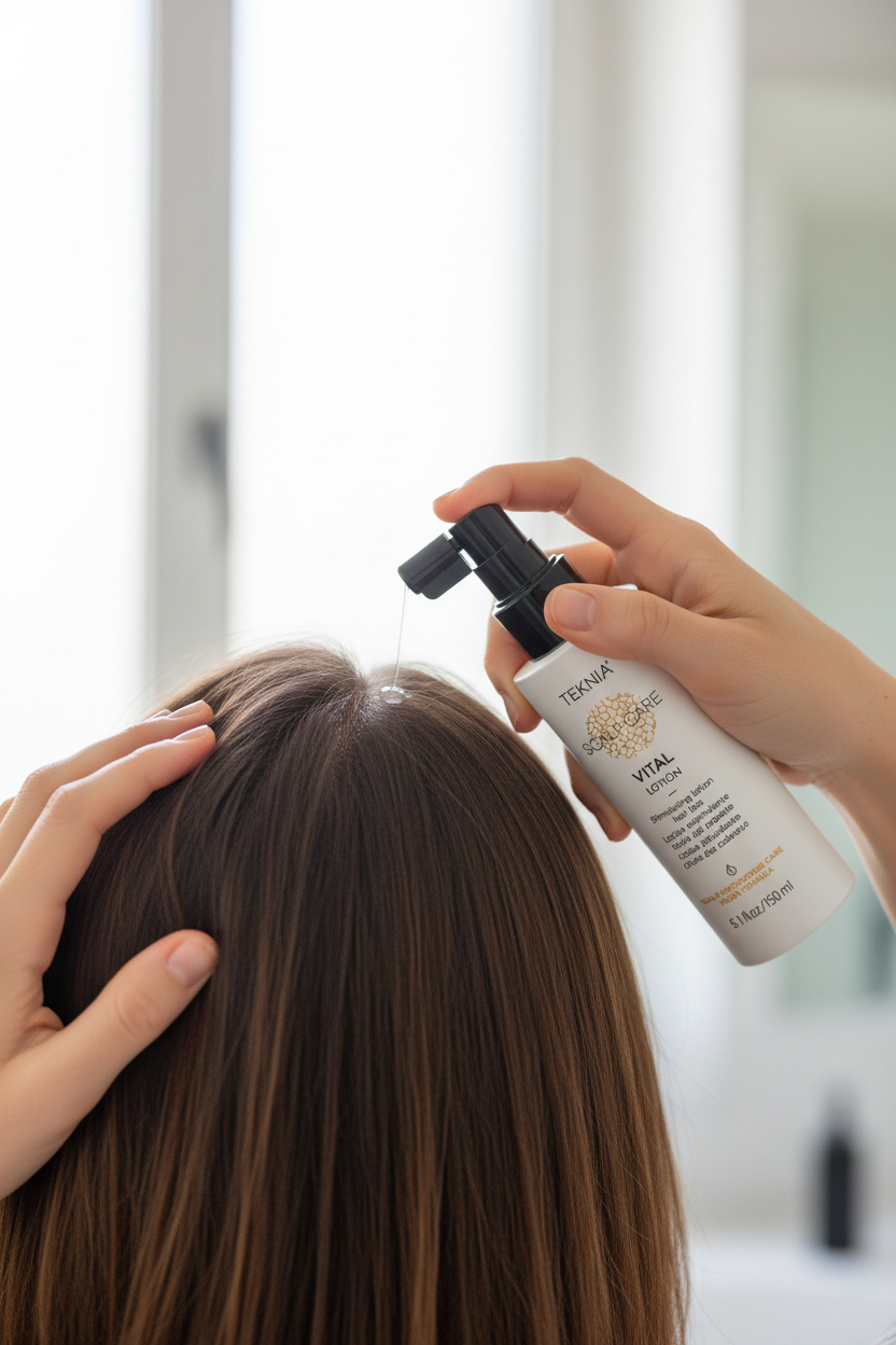 VITAL Scalp Lotion being applied to scalp