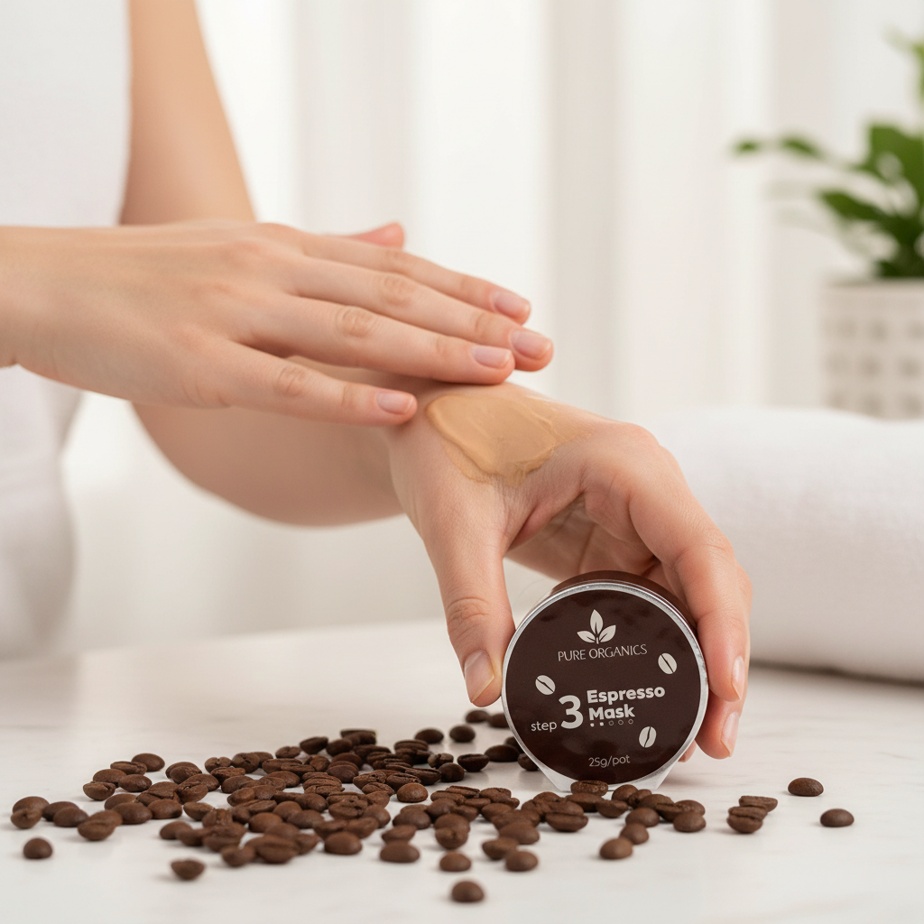 Woman using Pure Organics plastic pot 1